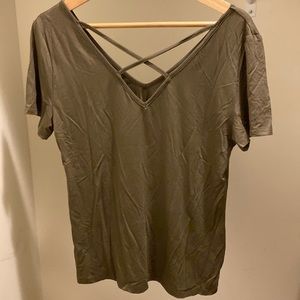 Olive V Neck Tee Size L